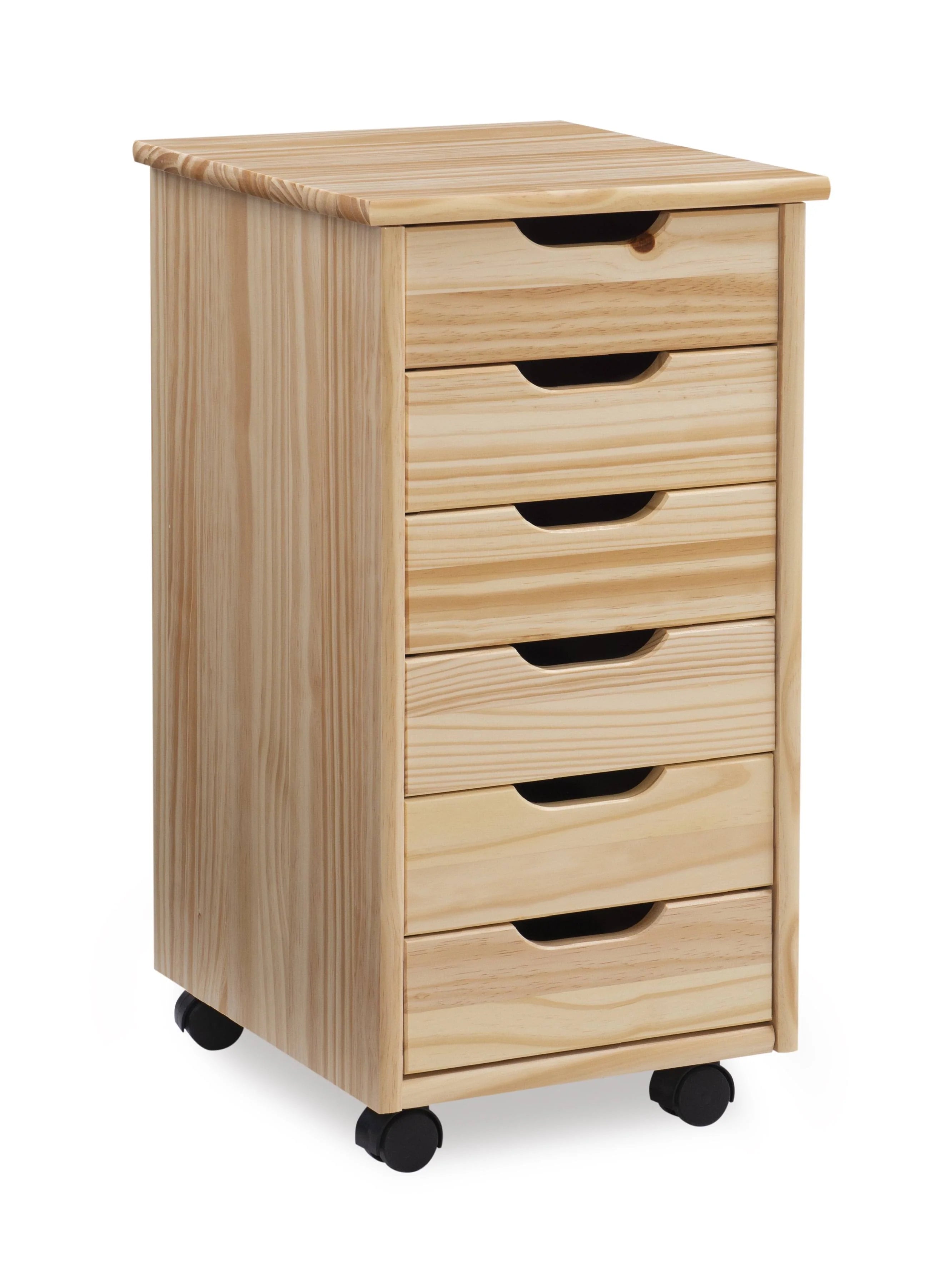 Linon Cary Six Drawer Rolling Storage Cart, Natural