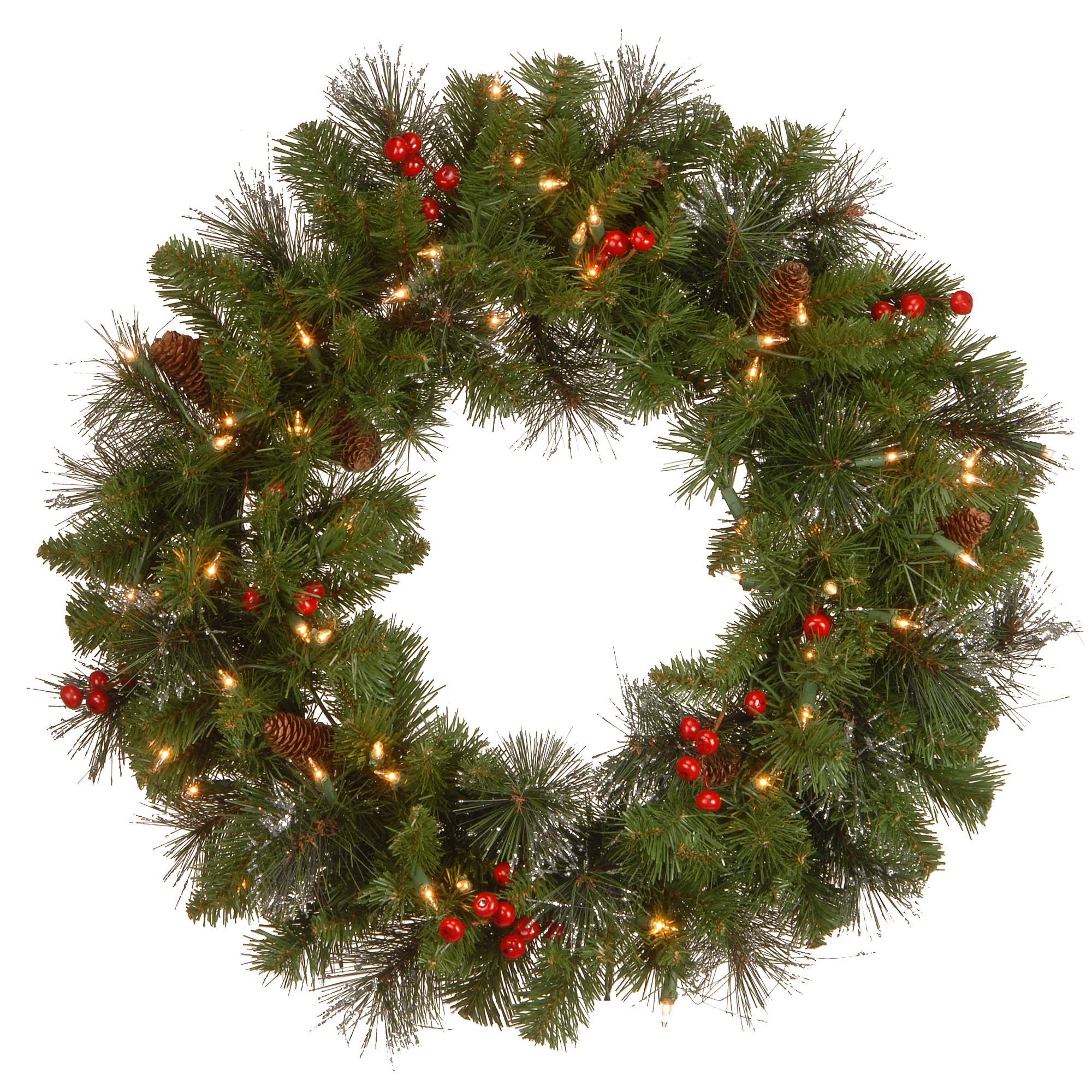National Tree Crestwood Spruce Wreath with Clear Lights 24"