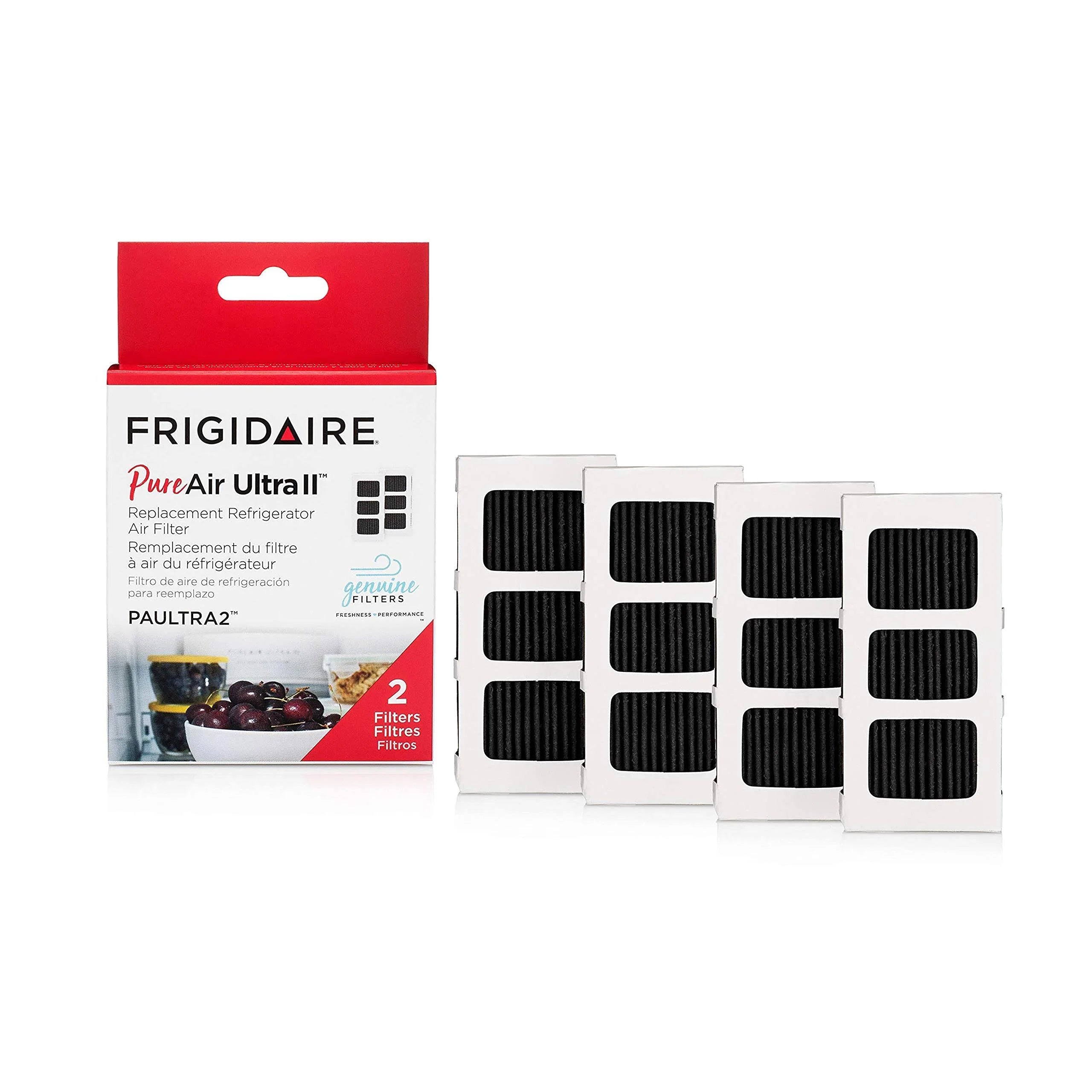 Frigidaire Paultra2 Pure Air Ultra II Refrigerator Air Filter with Carbon Technology to Absorb Food Odors, 3.8" x 1.8", 4 Count