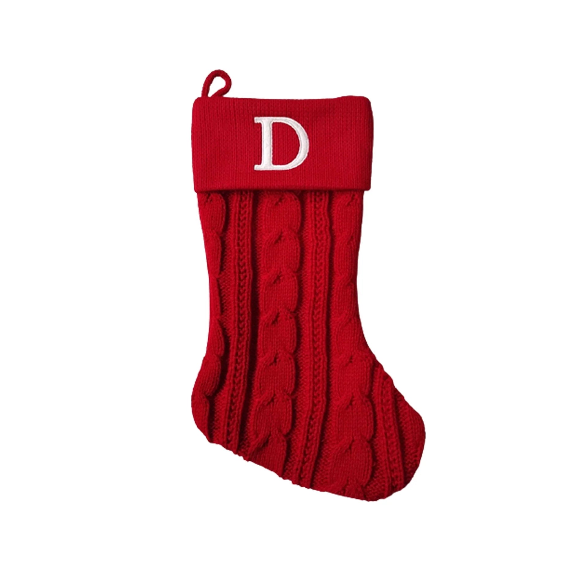 Holiday Time Monogram Letter D Knit Stocking, Red