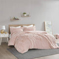 Intelligent Design - Malea Shaggy Fur Duvet Cover Set - Twin - Blush