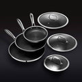 HexClad 6 Piece Hybrid Stainless Steel Cookware Pan Set 8 inch, 10 inch, 12 inch with Glass Lids, Size: One size, Black
