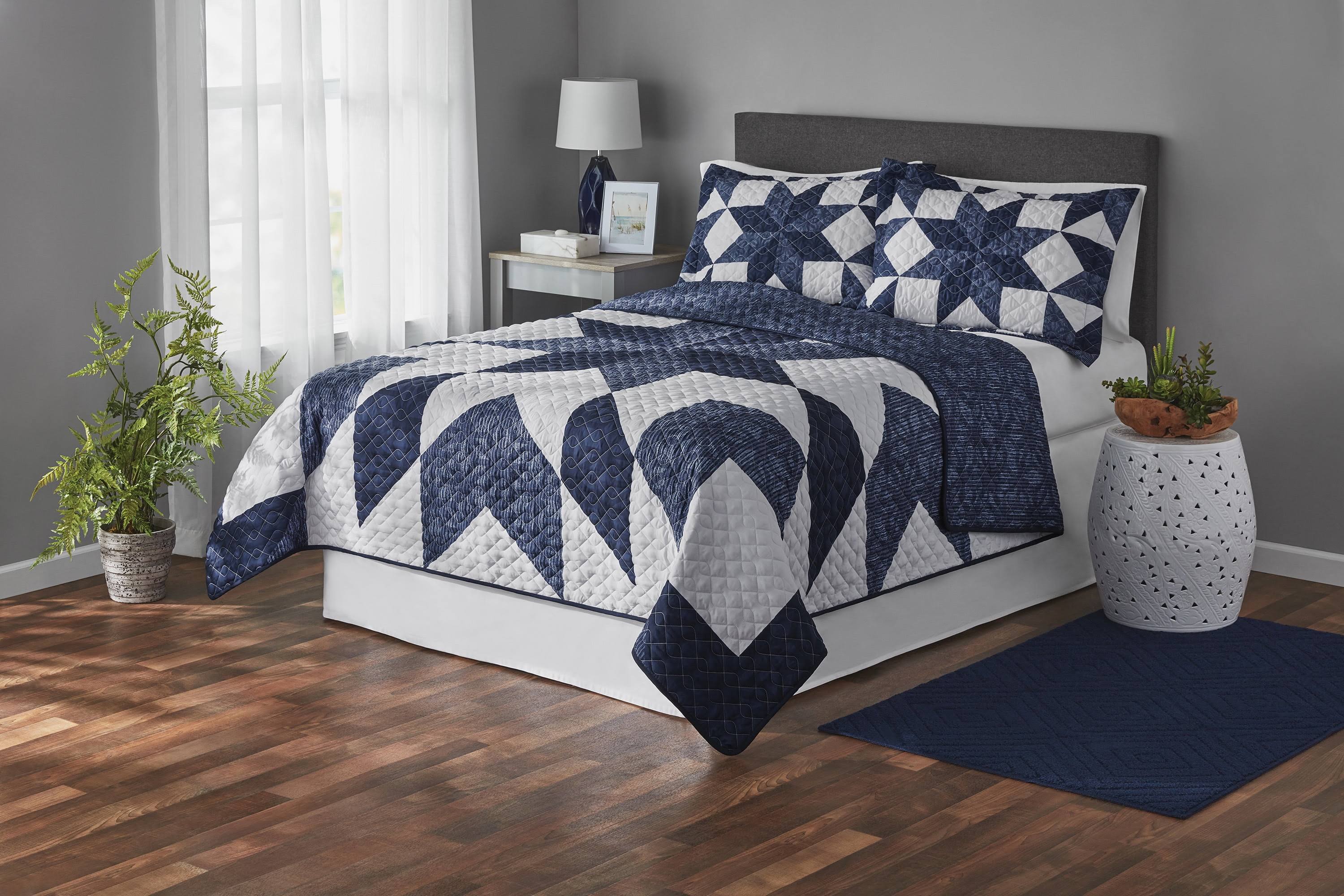 Mainstays E2J005S14NVI-DI Classic Blue Star Quilt, Full/Queen