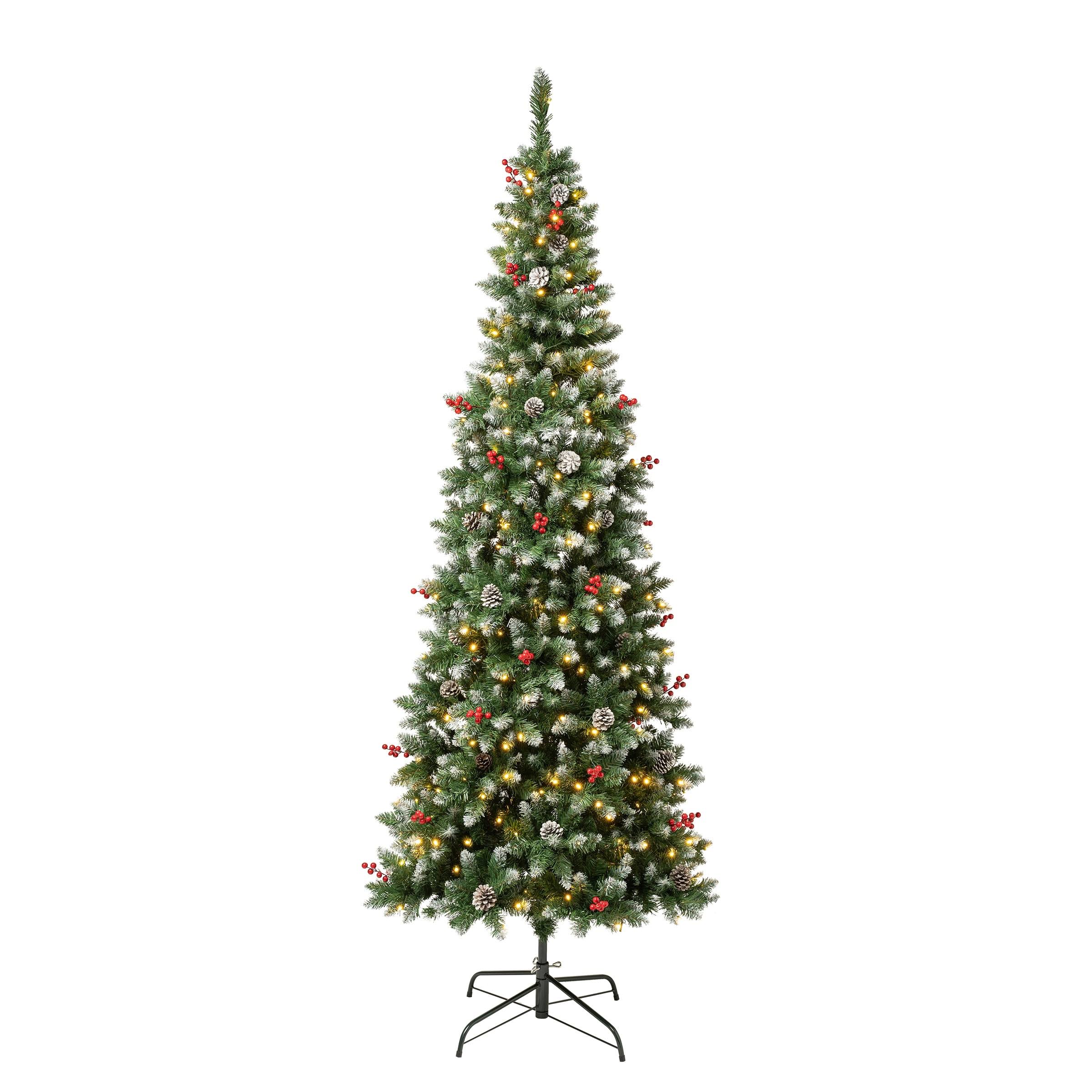 National Tree Company First Traditions 7.5' Pre-Lit LED Slim Cullen Hinged Artificial Christmas Tree Warm White Lights