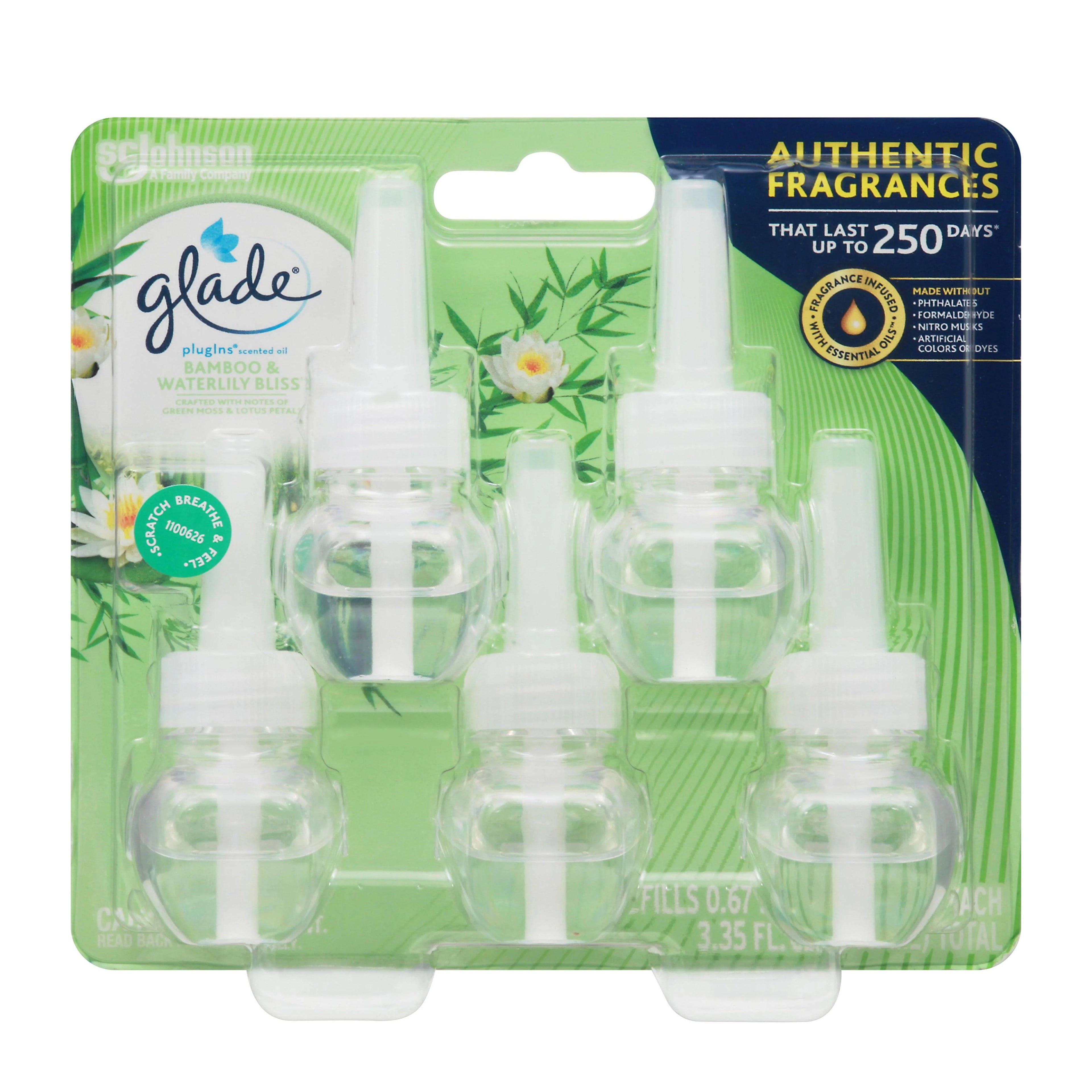 Glade PlugIns Scented Oil Refills, Bamboo & Waterlily Bliss - 5 pack, 0.67 fl oz refills