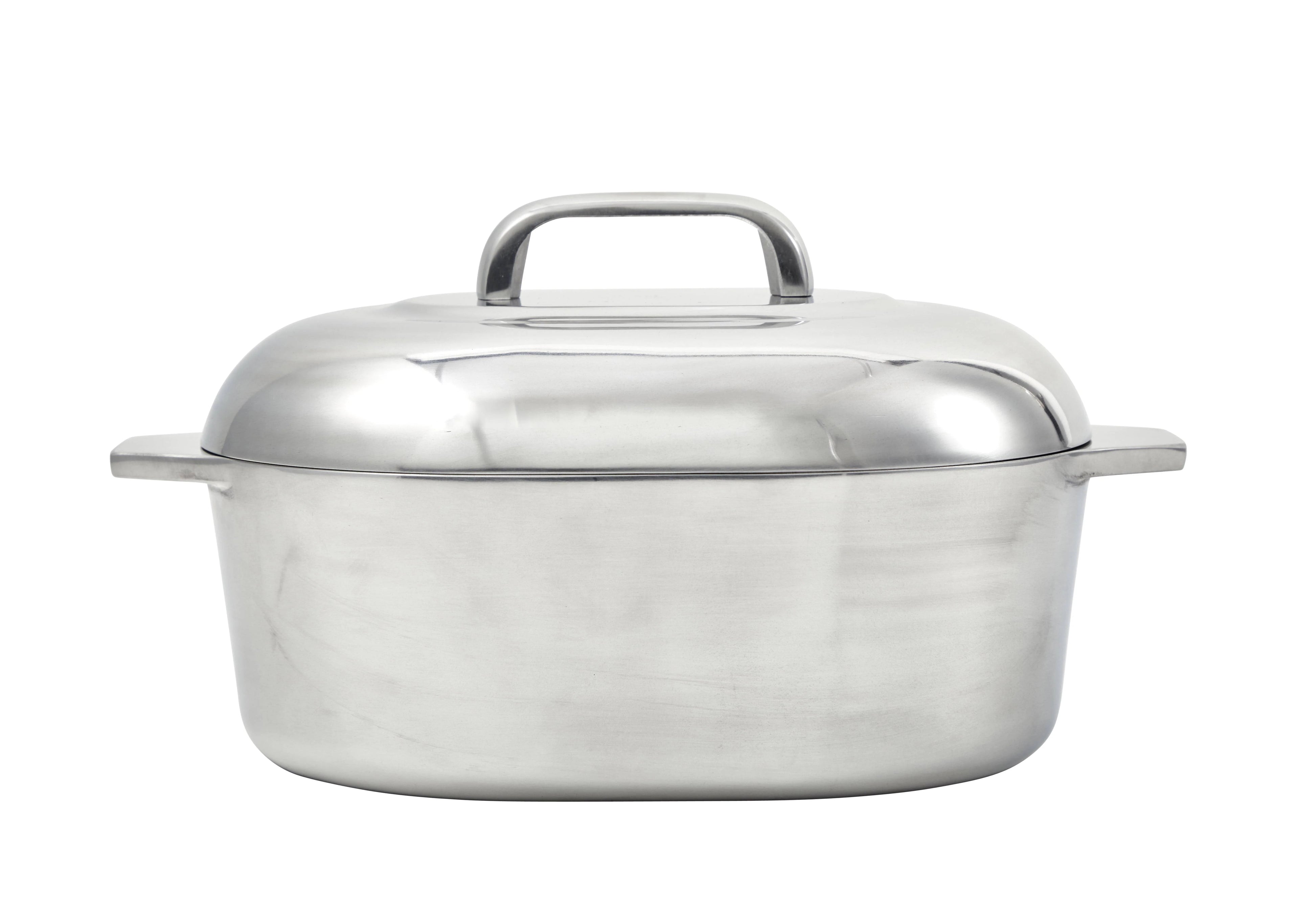 IMUSA 11 inch Cajun Oval Cast Aluminum Roaster Pan with Lid, Silver