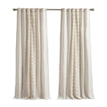 Imani Cotton Printed Curtain Panel with Chenille Stripe and Lining - Ivory - INK+IVY