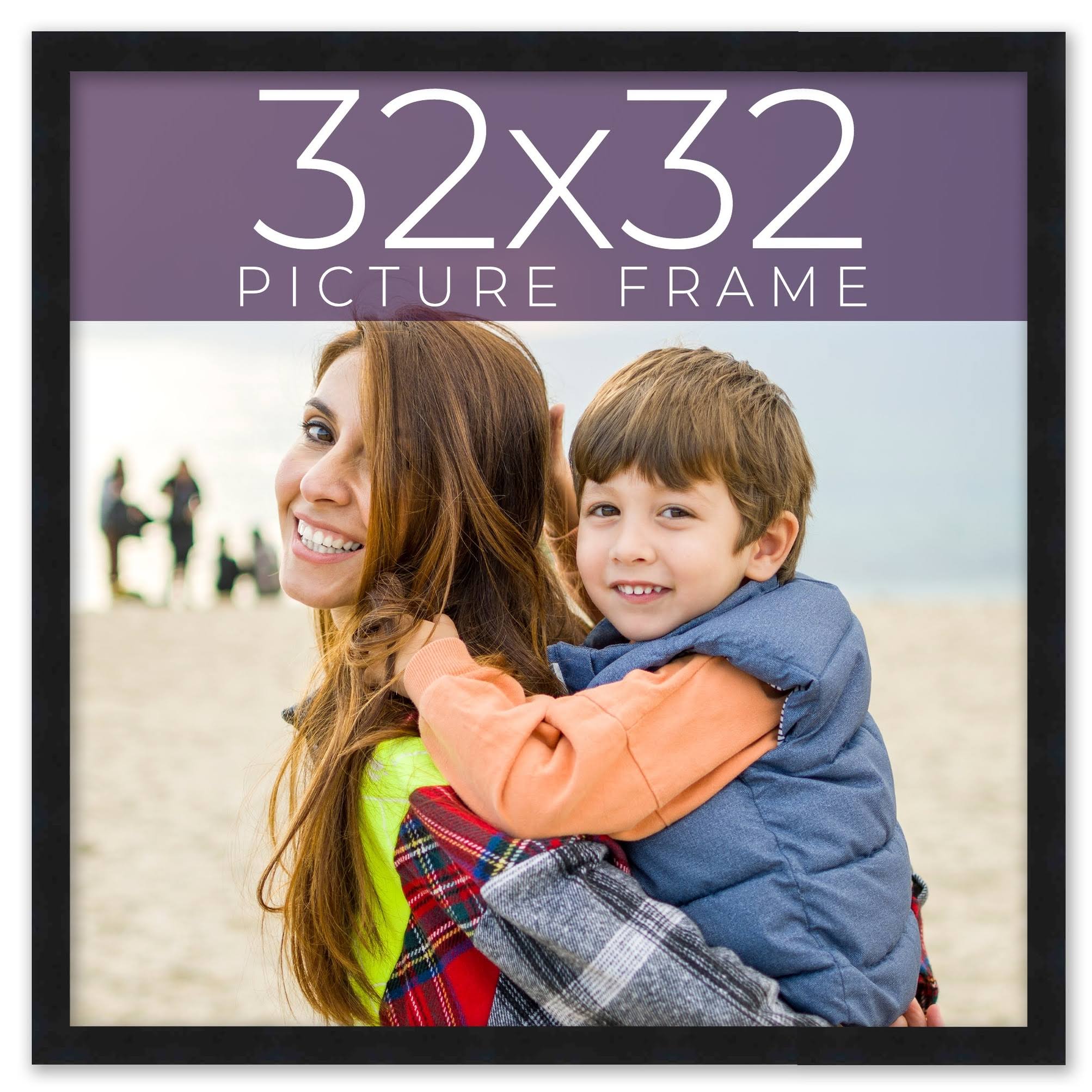 32x32 Black Picture Frame - Wood Picture Frame Complete with UV - Noir Classique