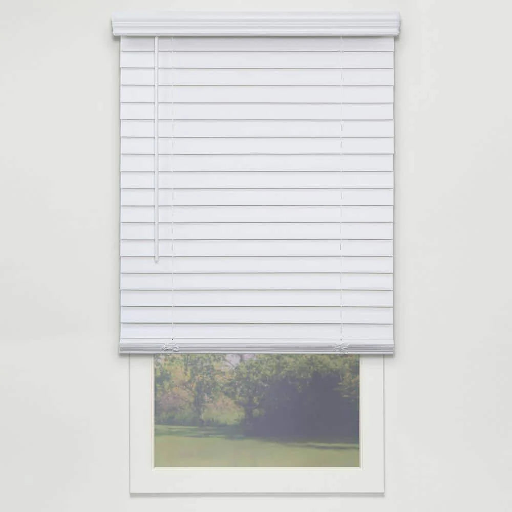 Perfect Lift Window Treatment Cut-to-Width White 2in. Cordless Faux Wood Blind - 22in. W x 72in. L Actual Size: 22in. W x 72in.