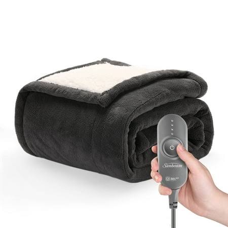 Sunbeam Microplush Sherpa Electric Heated Throw Blanket, Slate, Gray