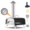 Pizzello Pellet Pizza Oven 12" Outdoor Wood Fired Pizza Ovens with Pizza Stone, Pizza Peel, Fold-Up Legs, Cover, Thermometer, Chimney - Black