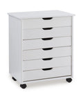 Linon Cary Six Drawer Wide Roll Cart, White