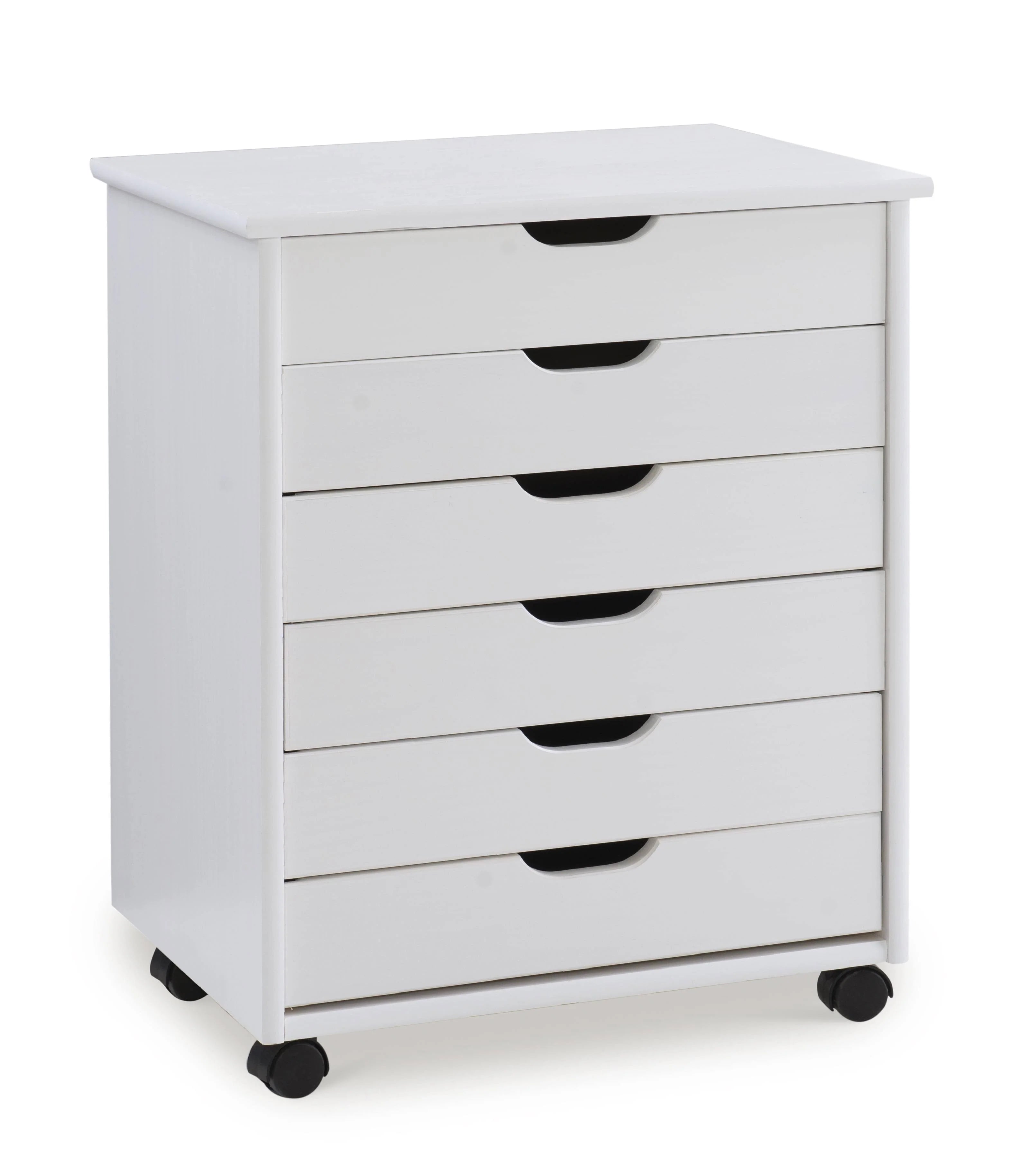 Linon Cary Six Drawer Wide Roll Cart, White