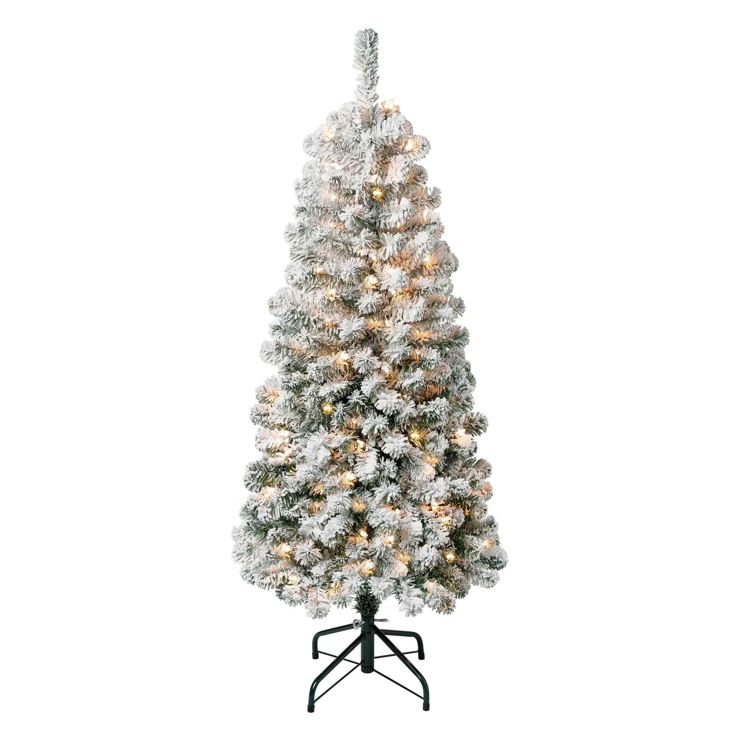 National Tree Company First Traditions 4.5' Pre-Lit Medium Flocked Acacia Hinged Artificial Christmas Tree Clear Lights