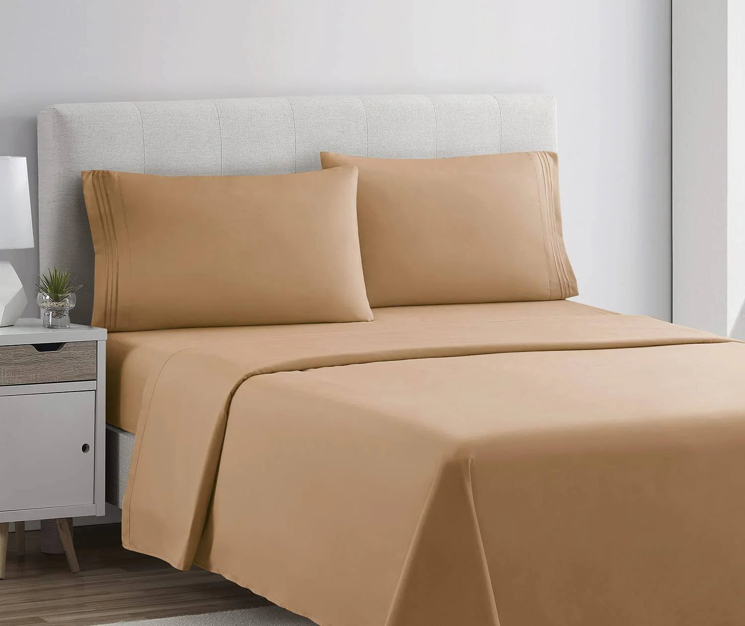Clara Clark Premier 1800 Microfiber Collection 3-Line Bed Sheet Set, Twin size, Mocha Brown